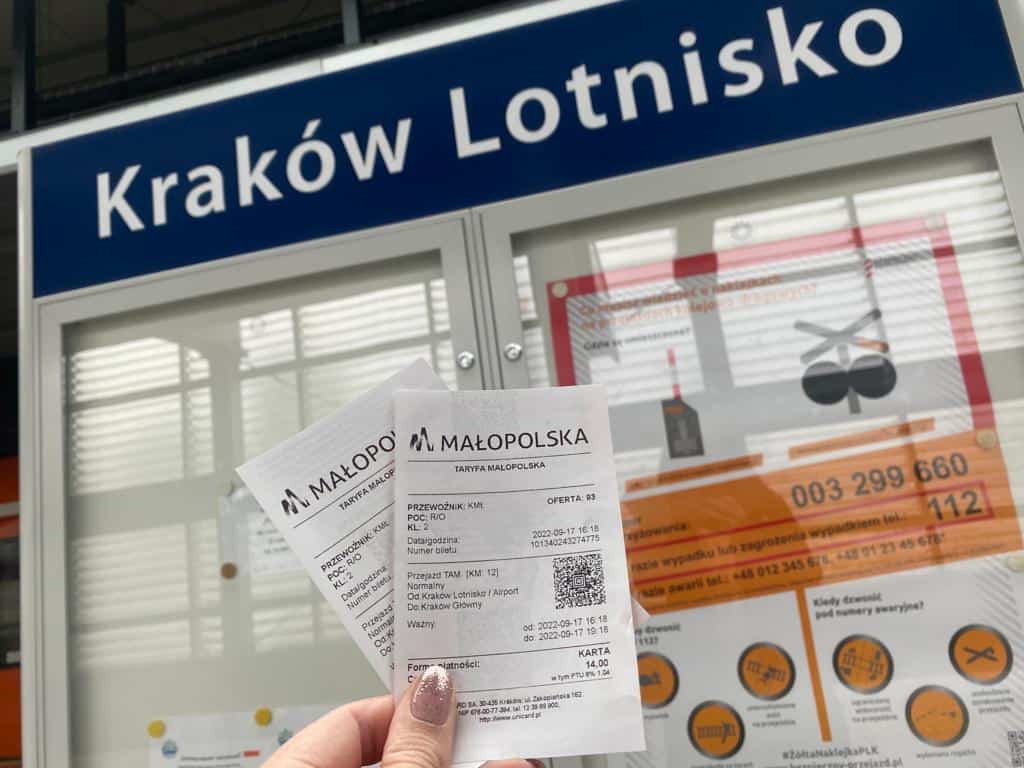 Train tickets purchased at Krakow Lotnisko (Krakow Airport) for use on Malopolska train to Krakow city centre