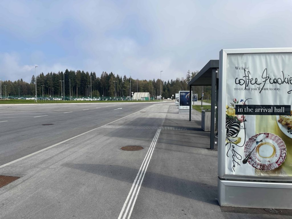 The bus station at Ljubljana Airport in Slovenia: Ljubljana Airport To Lake Bled By Bus – Easy Guide With Photos!